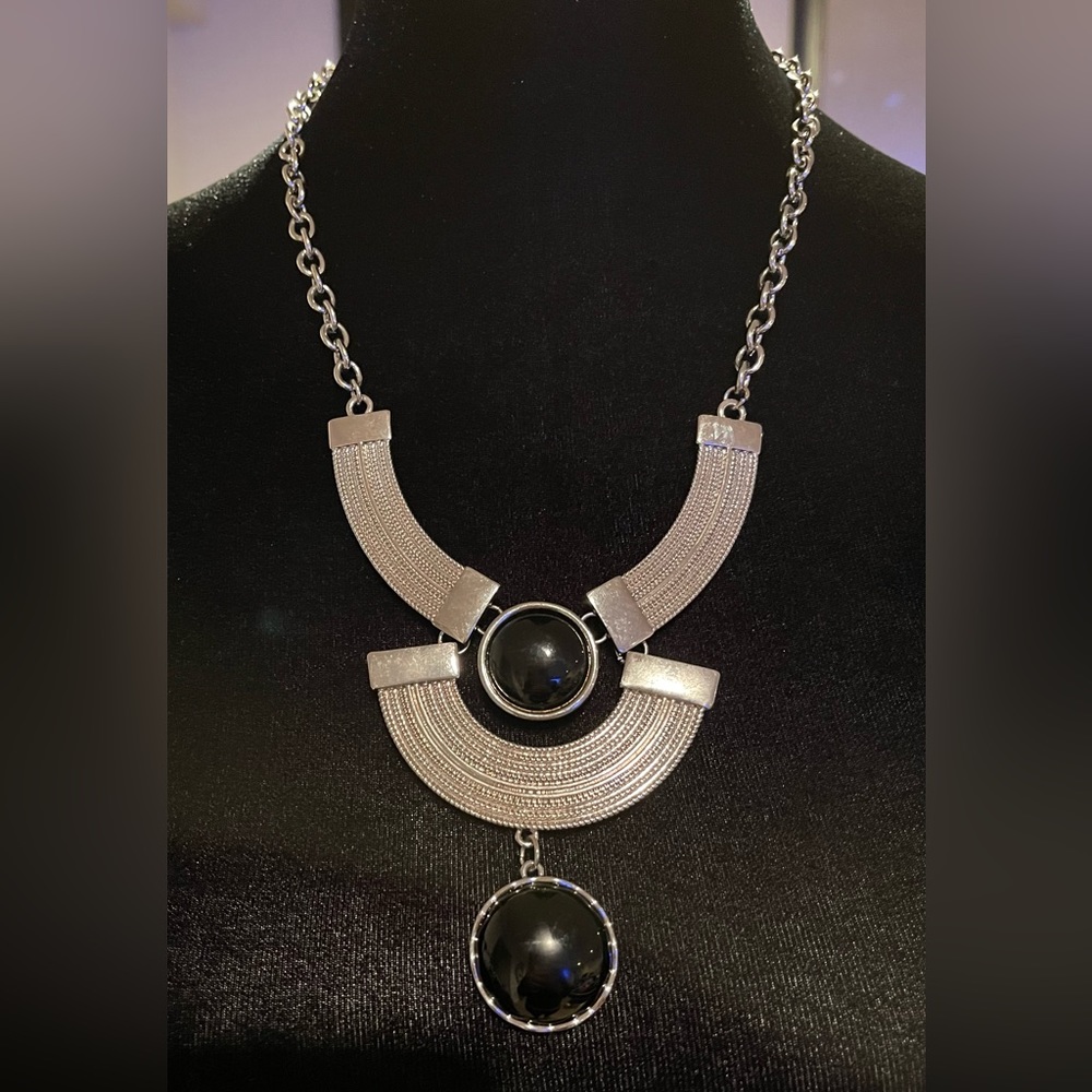 Silver and Black Statement Necklace